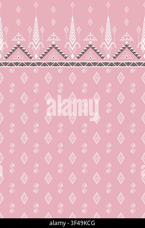 Geometric Ethnic seamless pattern, Native American tribal fabric, tile, carpet, vector, illustration design, oriental traditional, black white pink ba Stock Vector