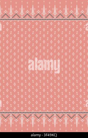 Geometric Ethnic seamless pattern, tribal fabric, tile, Thai silk, vector, illustration design, oriental traditional, pink background, wallpaper Stock Vector