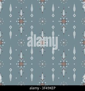 Geometric Ethnic seamless pattern, tribal fabric, tile, Thai silk, vector, illustration design, oriental traditional, blue background, wallpaper Stock Vector