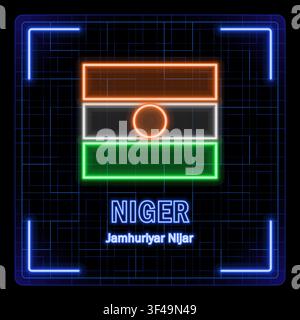 Niger flag symbol. Tech cyber data concept, editable strokes flag collection, bright neon design. Stock Vector