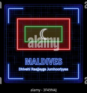 Maldives flag symbol. Tech cyber data concept, editable strokes flag collection, bright neon design. Stock Vector