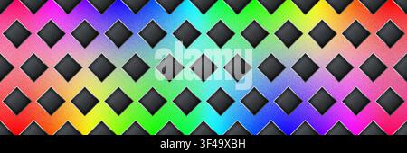 Rainbow seamless perforated metal sheet realistic texture. Metal chrome grill plate with rhombus holes. Modern design carbon radiator bg. Macro speake Stock Vector