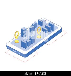 Online map on smartphone showing route. Vector illustration for navigation apps, travel planning, delivery services, real estate Stock Vector