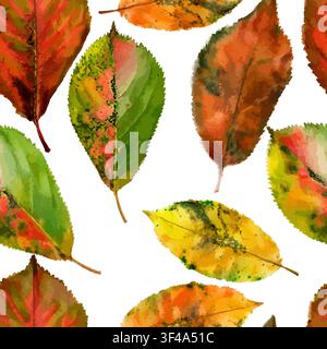 Watercolor autumn leaves seamless pattern. Hand drawn vector illustration. Stock Vector