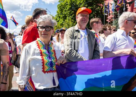 On June 21, 2026, the annual KyivPride Equality March took place in central Kyiv under the slogan "Recognise Our Families," bringing together approximately 5,000 participants including members of the diplomatic corps, international institutions, LGBTQ+ military personnel, and human rights organizations. Marchers called for legal civil partnerships for both military and civilian couples, stronger penalties for hate crimes, and legal gender recognition. The march marked the largest turnout since the start of Russia's full-scale war, reflecting Ukraine's growing commitment to European democratic Stock Photo