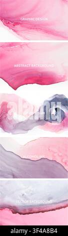 Alcohol ink modern abstract painting. Set of vertical backgrounds. watercolor fluid painting vector design. Pastel, neutral and golden marble. Stock Vector