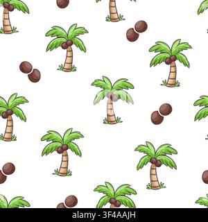 Vector seamless pattern featuring palm trees and coconuts Stock Vector