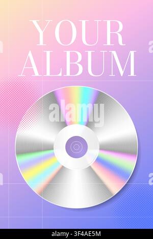 Y2K Album Cover Template with Halftone Pattern, Grid Background, and Realistic CD Disc Stock Vector