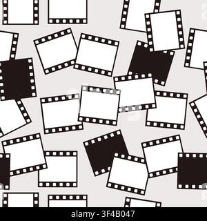 Seamless Pattern With 35mm Film Strip Frame Elements. Cinema Filmstrip, Empty Movie Negative On Light Gray Background. Vector Illustration. Black Line Stock Vector