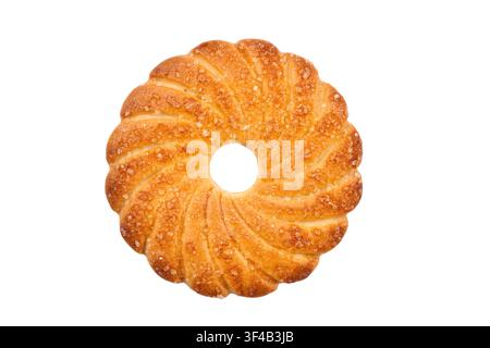 Round biscuits with a hole in the center on a white background. The biscuits are isolated on a white background. Stock Photo