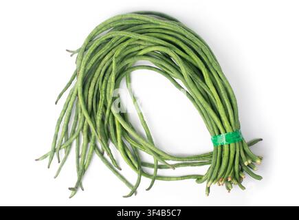 Fresh Long Green Beans Bundle on White Background Stock Photo