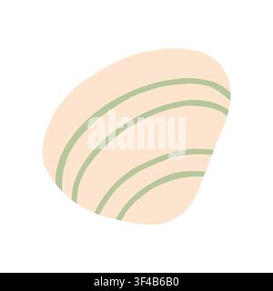 Pastel beige smooth bivalve seashell vector illustration with green stripes. Flat marine shell element for summer beach design, aesthetic patterns Stock Vector