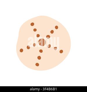 Beige sand dollar shell with star dotted pattern vector illustration. Flat marine ocean element for beach decor, minimalist coastal graphics, and Stock Vector