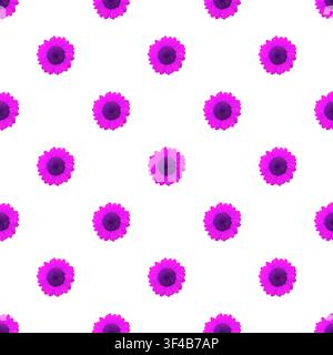 Seamless Pattern of Vibrant Purple Sunflowers Isolated on White Background Stock Photo