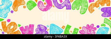Colorful crayon element border. Hand drawn kid simple shapes. Stock Vector