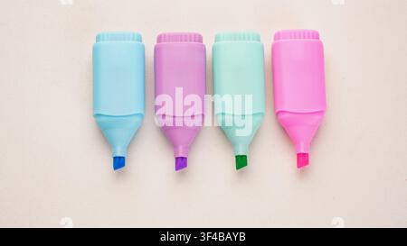 Pastel Highlighters Pens on White Background Stock Photo