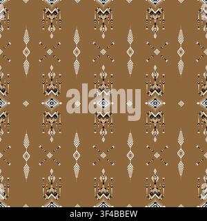 Geometric Ethnic seamless pattern, tribal fabric, tile, Thai silk, vector, illustration design, oriental traditional, brown background, wallpaper Stock Vector