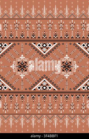 Geometric Ethnic seamless pattern, tribal fabric, tile, Thai silk, vector, illustration design, oriental traditional, brown background, wallpaper Stock Vector