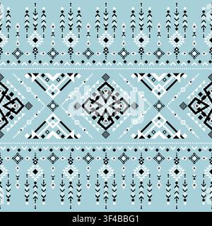 Geometric Ethnic seamless pattern, Native American tribal fabric, tile, carpet, vector, illustration design, oriental traditional, black white blue ba Stock Vector
