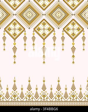Geometric Ethnic seamless pattern, Native American tribal fabric, tile, vector, illustration design, oriental traditional gold yellow brown background Stock Vector
