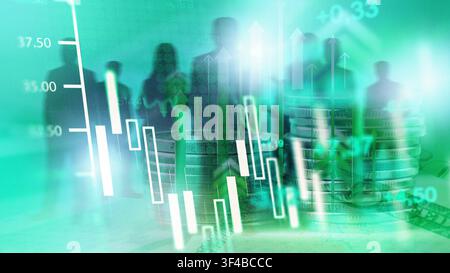 Business chart shows stock exchange trading with people in background Stock Photo