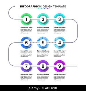 Infographic template with 9 options or steps. Can be used for workflow layout, diagram, banner, webdesign. Vector illustration Stock Vector