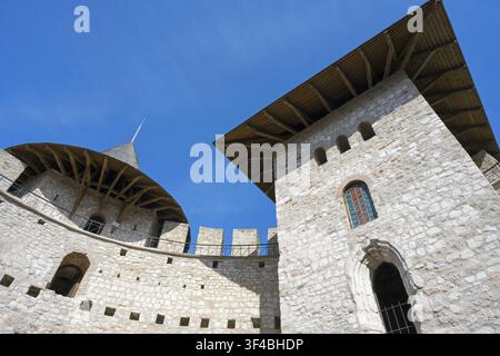 View of architectural details of the castle with medieval towers and wall, Soroca Fortress, Soroca, Republic of Moldova, Moldova Stock Photo
