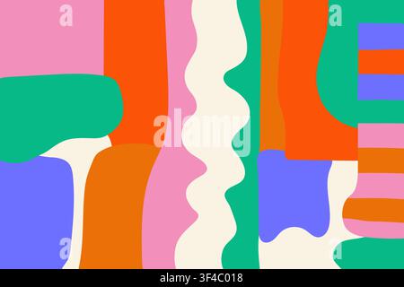 Groovy 70s retro abstract organic geometric shapes background vector illustration. Stock Vector