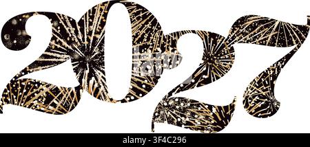 Happy 2027 New Year logo, gold fireworks number isolated Stock Vector