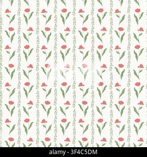 Flowers and twigs on a seamless pattern. Watercolor illustration. Flower borders with poppies and tulips, the drawing is hand-drawn. For printing on t Stock Photo