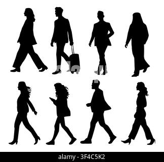 Silhouettes of set professionals walking in motion Stock Vector