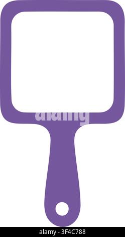 Modern purple hand mirror featuring a rounded square reflective frame a straight tapered handle and a small circular accent Stock Vector