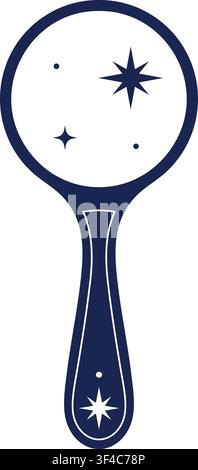Celestial themed round hand mirror featuring scattered stars inside the reflective center and additional star motifs along the handle Stock Vector
