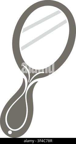 Stylized gray hand mirror with an oval reflective surface diagonal highlights and a gracefully curved teardrop shaped handle Stock Vector