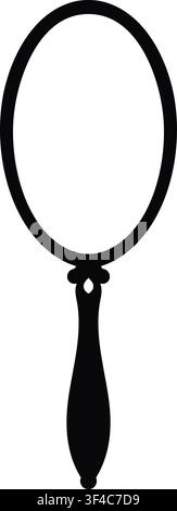 Simple black hand mirror with a tall oval reflective center a narrow decorative connector and a smoothly tapered handle Stock Vector