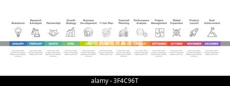 Infographic template for business. 12 Months Modern Timeline diagram calendar. Annual plan, marketing calendar, year roadmap vector. Stock Vector