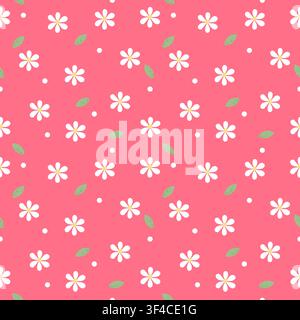 Adorable red monochrome seamless pattern featuring cute daisy flowers and green leaves. Perfect for festive wallpapers, gift wrap, and fabric prints. Stock Vector