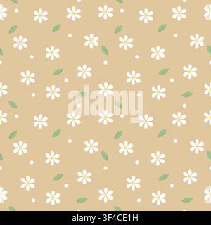 Minimalist beige pastel seamless pattern with flowers and leaves. Ideal for earthy tone decor, neutral planners, and aesthetic gift wrap. Flat vector Stock Vector