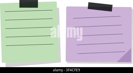Taped paper note set vector illustration isolated on white background Stock Vector