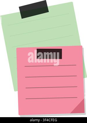 Pink and green memo paper vector illustration isolated on white background Stock Vector