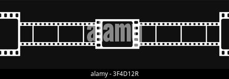 Seamless White Film Strip Border On Black Background. Blank Movie Frame Pattern Divider. Vector Illustration. Dark Mode. Cinema Timeline Photo Ribbon Stock Vector