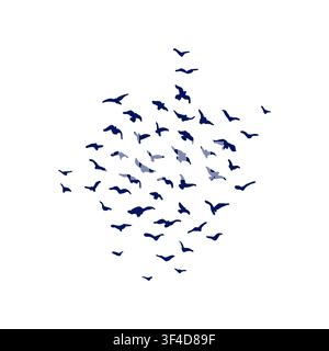 Flock of Flying Birds Silhouette Soaring in Sky Isolated Vector Design Element, Wildlife Migration, Freedom and Grace Hand Drawn Sign of Dove Stock Vector
