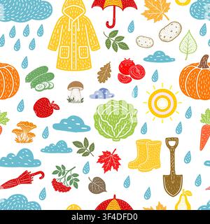 Seamless autumn background Hand drawn. Not AI, vector illustration. Stock Vector