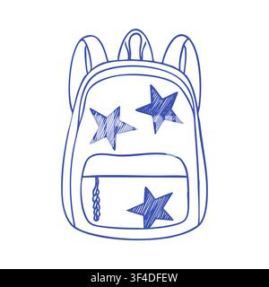 Blue ballpoint pen star backpack sketch Stock Vector