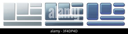 Set of Brushed Metal Buttons on White Background - 3d illustration Stock Photo
