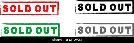 Sold Out Rubber Stamp Labels Set for Retail Ecommerce Inventory Status Business Marketing Vector Design Stock Vector