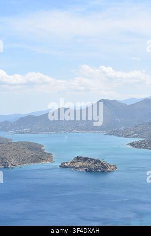 Elevated view of Spinalonga Island in Mirabello Bay, Lasithi, Crete, Greece Stock Photo