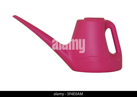 pink indoor plastic watering can for watering house plants isolated on white background Stock Photo