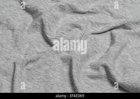 Crumpled light gray heather cotton fabric texture. Stock Photo