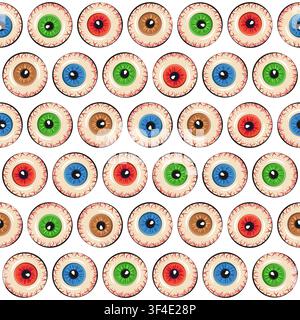 Seamless pattern with horror eyes. Vector background on white. Stock Vector